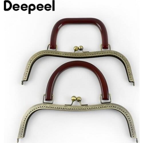 Deepeel 26cm Antique Bronze Silver Metal Purse Frame Wood Handle Kiss Clasp Handles DIY Bag Handware Sewing Accessories AP119