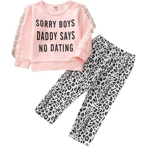 Childrens Clothing Girls Spring Letter Print Tops + Leopard Pants Suit 2021 Newborn Fashion Outfits 12M-5T