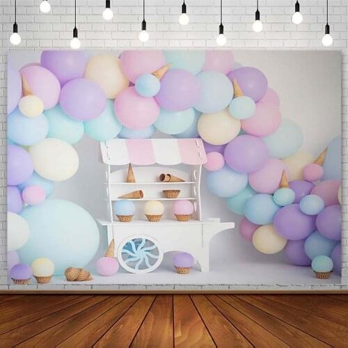 Ice Cream Cart Backdrop Girl Baby Shower Cake Smash Birthday Macaron Balloon Photography Background Photo Studio Photozone Props