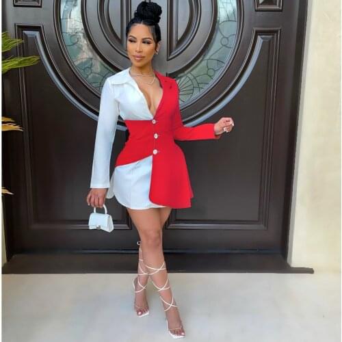 T Shirts Dress Red Patch Beach Boho Holiday Ladies Mini Dresses Long Sleeve Button Summer Sexy Womens Sundress 2021 Clothing