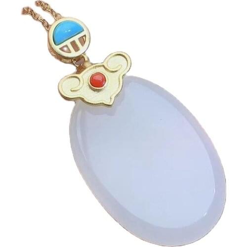 KJJEAXCMY fine jewelry natural white jade 925 sterling silver women gemstone pendant necklace chain support test lovely