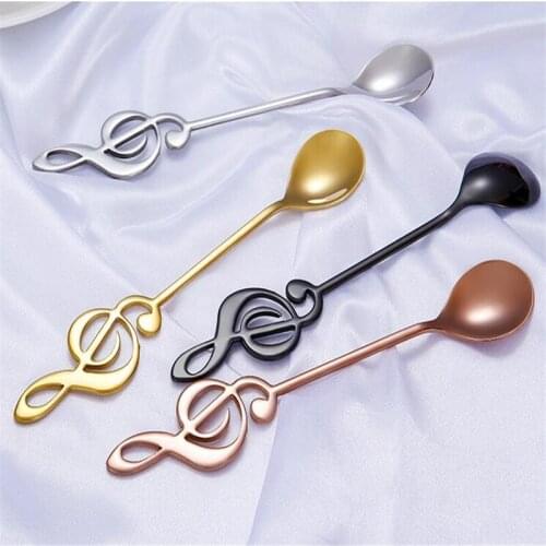 Stainless Steel Coffee Spoon Sugar Stirring Spoon Musical Note Handle Ice Cream Dessert Spoon Silver Gold Tableware