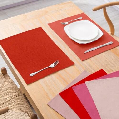 Kitchen Placemat Solid Color Style Waterproof Table Mat 42X32 Pink Red Blue Cotton Linen Drink Coasters Western Placemat Cup Mat