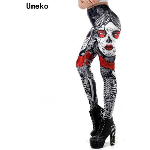 Umeko 2021 Summer Fashion Plus Size 5XL God Horse Skull Digital Printed High Waist Slim Legging Womens Star Stretch Pants Y2K
