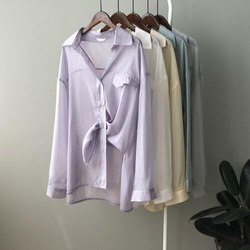 2021 Summer New Fairy Light Ripe Slightly Transparent Shirt Women Sunscreen Casual Shirts Thin Straight Green Yellow Loose Tops