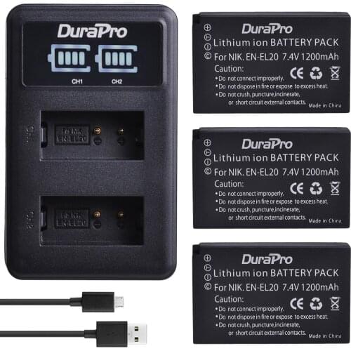 3pc 1200mAh EN-EL20 EN EL20 Camera Li-ion Battery + LED Dual Battery Charger For Nikon 1 J1 J2 J3 S1 Coolpix A1 AW1 camera