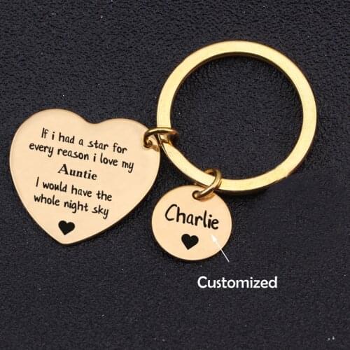 Best Auntie Custom Aunt Gifts Keychain Personalized Name Heart Shaped Tags Stainless Steel Bag Charm Jewelry Pendants Key Ring
