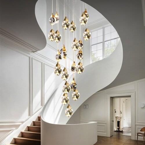 Stair light luxury crystal copper revolving building villa creative personality modern duplex building new long chandelier