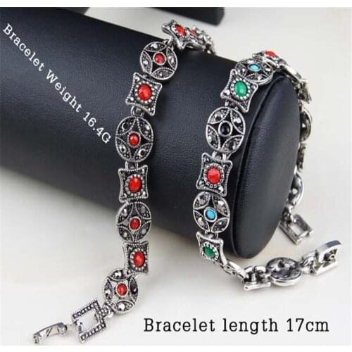 Fashion India Jewelry Retro Bohemian Bracelet Women Resin Crystal Turkey Bracelets Female Ethnic Tibetan Silver Wristband Gifts