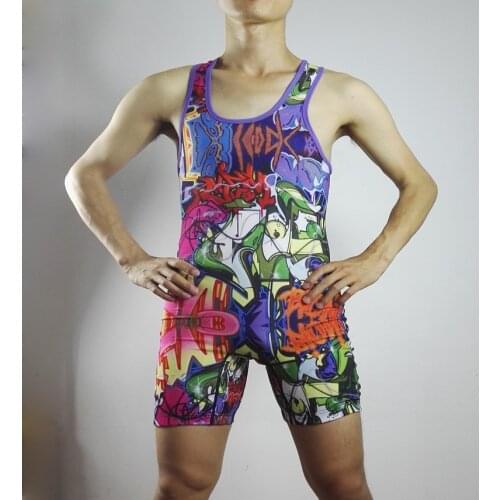Power Brian Mens Wrestling Singlet Wrestler Bodywear Outfit Trunk Tight suit Man One piece Swimwear