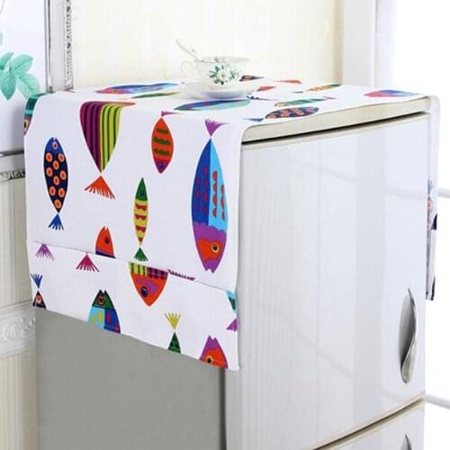 Cartoon Fish Print Refrigerator Towel Dust Cover Towel High Quality Fabric Waterproof Cover With Pockets Hanging Bag Organizer