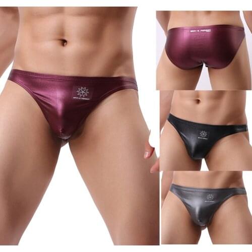 Sexy Mens Underwear Imitation Leather Lacquer gay men underwear Comfortable Sexy mens Briefs underpants ropa interior hombre