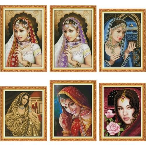 Indian Classical Beauty Pattern Accurate Printing Cross Stitch DMC Arithmetic Cross Stitch Kit 14CT Needlework Embroidery Kit