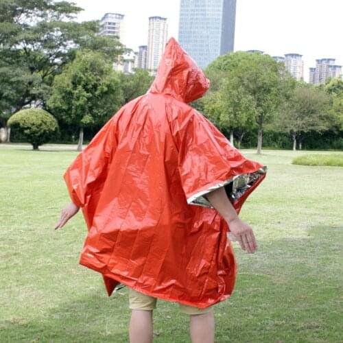 Outdoor Hunting Equipment Hiking Disposable PE Orange Emergency Thermal Insulation Raincoat Adventure Poncho Thickened Rainwear