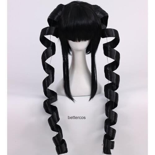 Danganronpa Dangan Ronpa Celestia Ludenberg Cosplay Wig Ludenbeck Black Roll Heat Resistant Synthetic Hair Wig + Wig Cap