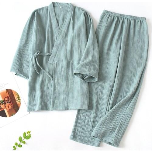 Japanese Clothing Kimono Pajamas Women Men Aisan Cotton Breathable Cotton Yukata Top Thin Bandage Homewear Spa Couple Costume