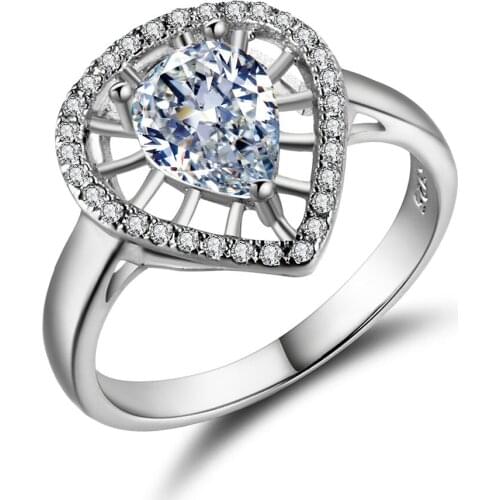 Water drop silver plated jewelry 925mall lady hollow net oval crystal princess cut engagement rings Cubic Zircon wedding bands