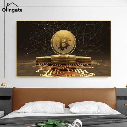 Golden Bitcoin Poster Abstract Nordic Money Canvas Painting Print Wall Art Oil Painting Luxury Home Bedroom Decoration Picture