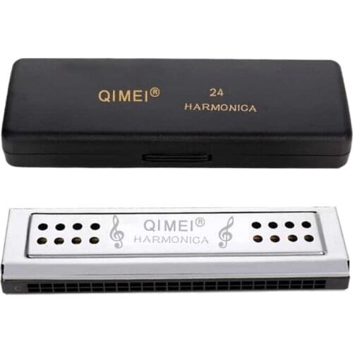 QIMEI Polyphony Harmonica 24 Hole Key of C Professional Playing Competition Tremolo Harmonicas