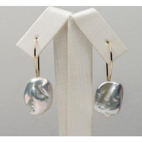 Free Shipping Big 18*15mm White Real Freshwater Kasumi Pearl Drop Earrings 925 Sterling Silver #0207