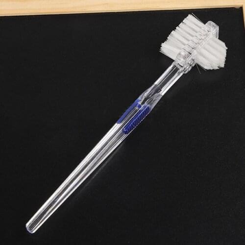 Denture Brush Double Head Non-slip Handle False Teeth Toothbrush Denture Cleaner Denture Cleaning Brush Oral Care Tool