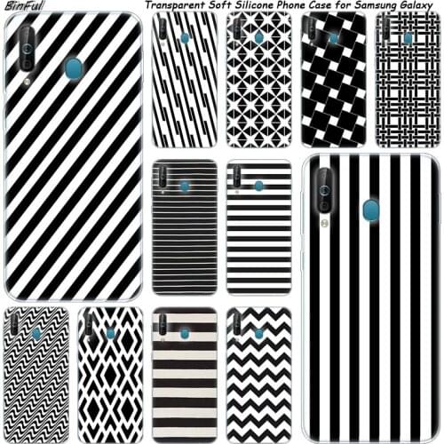 Black white lines Silicone Phone Case For Samsung Galaxy A80 A70 A60 A50 A40 A40S A30 A20E A2CORE M40 Note 10 Plus 9 8 5 Fashion