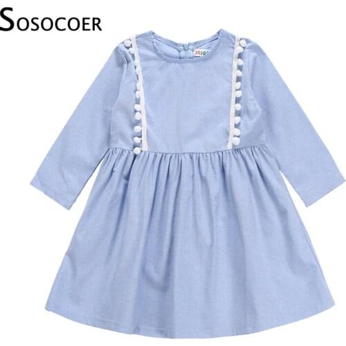 SOSOCOER Kids Dresses for Girls Party Dress Girls Princess Dresses Long Sleeve Imitation Cowboy Children Dress Girl Costume
