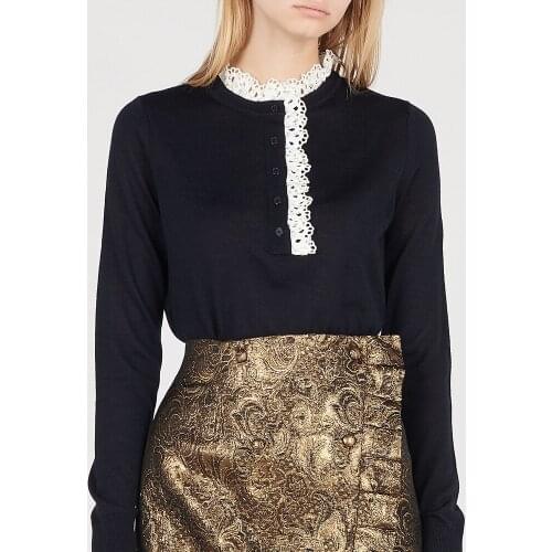 White Lace Black Sweater Autumn Winter Women Knitted Top Basic Good Quanlity Pull Femme Pullover Jersey Mujer