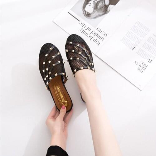 Indoor Slippers Shoes Round Toe Transparent Rivet Shoes Outdoor Fashion Flat Slippers 2021 New Shoes