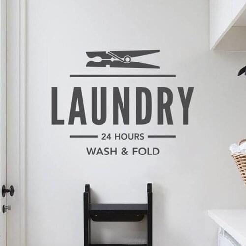 Vinyl Wall Decal LAUNDRY Room Sign 24 HOURS Cloth Shop Utility Room Decor Self Serive Sign Wall Sticker Laundry Poster C287