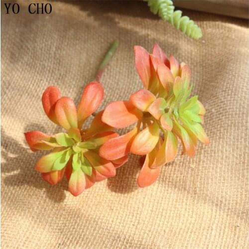 YO CHO 1PC 2 Heads Artificial Succulents Plants High-end PVC Fake Flower For Garden Home Xmas Decoration DIY Artificial Plant