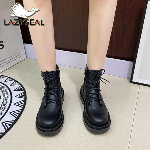 Lazyseal Cross Tied Women Designer Boots Autumn Winter Round Toe Short Boots Motorcycle Shoes Black Basic Patent Leather Shoes