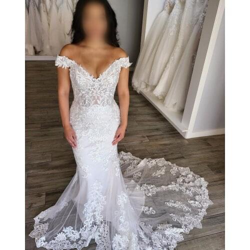 Lace Bidal Wedding Dress 2021 Mermaid vestidos de novia with Train Off the Shoulder Designer robe de soirée de mariage