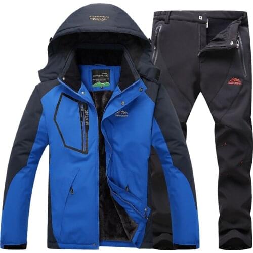 Winter Thermal Ski Jacket suits Men Waterproof Fleece Windbreaker jacket Outdoor Hiking Skiing Snowboard Coat + pant 2pcs sets