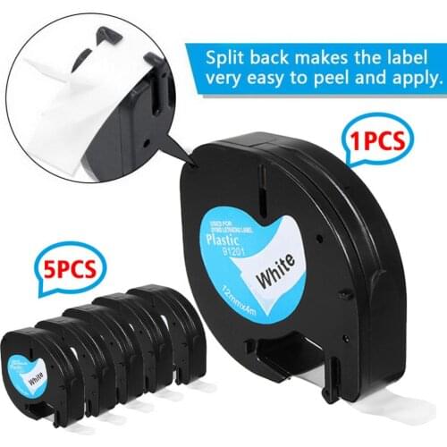 1pc/5pcs Tape Cartridge 91201/91331 Black On White 12mm X 4m Plastic Label Tapes For Dymo LetraTag Label Printer