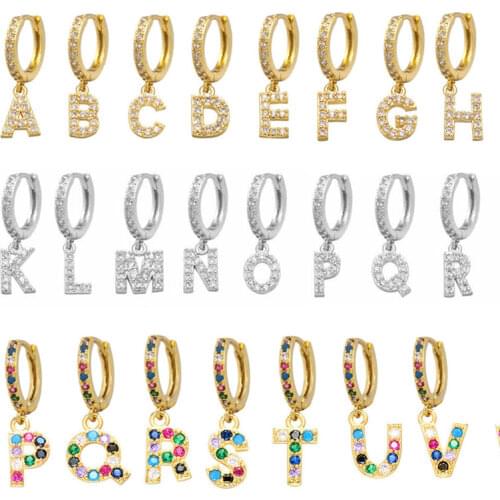 1 piece A-Z Letters Mini Small Hoop Earrings Women Gold Silver Color Rainbow Cubic Zirconia Jewelry Earring Aretes alphabet ABC