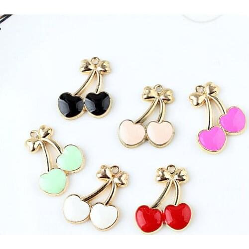 10pcs Lovely Cherry pendant Gold alloy enamel charms DIY accessories of necklace bracelet headdress jewelry making fitting