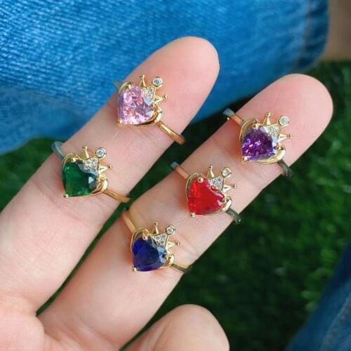 10PCS, Simple Colorful Love Crystal Heart Ring Vintage Heart Rings For Women Girls Fashion Jewelry