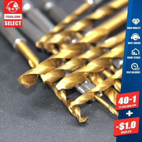 13pcs/set HSS High Speed Steel Twist Drill Bit for Metal Titanium Coated 1/4 Hex Shank 1.5- 6.5mm Power Tools Accessories