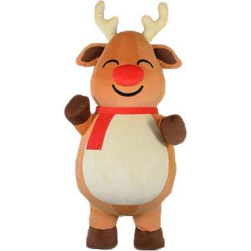 2m/2.6m Inflatable Reindeer Mascot Costume Plush Full Body Suit Adults Fancy Dress Blow Up Deer Outfit for Christmas Events