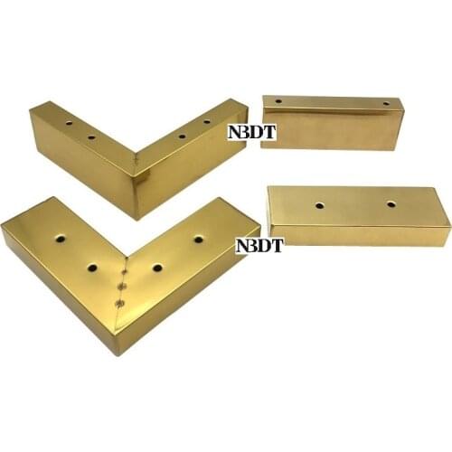 2Pcs Titanium Gold Metal Steel Square Tube L Slot Shaped Sofa Feet TV Cabinet Dressing Showcase