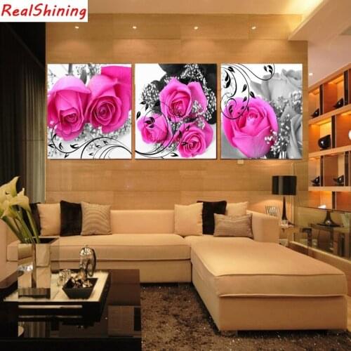 3pcs/set 5d diy Diamond Painting Full square/round,Cross Stitch Pink rose Mosaic Diamond Embroidery room decor H1430