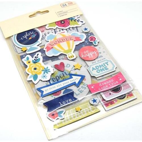 34pcs Wonder Travel 3D Cardstock Die Cut Stickers for Scrapbooking Happy Planner/Card Making/Journaling Project Craft