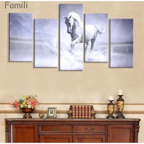 5pcs NO Framed Printed modern black horse picture animal canvas painting landscape wall decoration Canvas art HD Print poster
