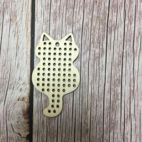 50pcs laser cut out cat wood blank cross stitch pendant animal cat cross stitch kits