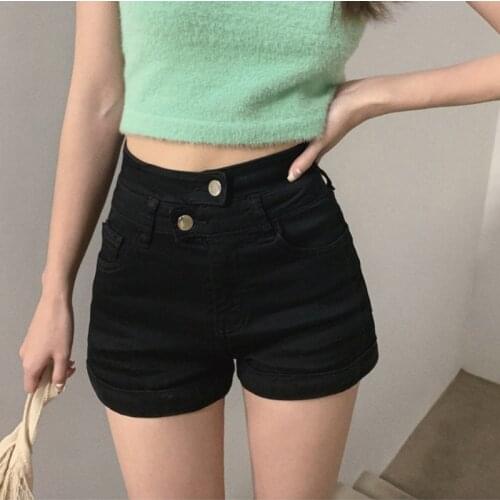 White Denim Skinny Shorts Women Sexy Hot Girls High Waist Short Pants Bodycorn Two Buttons Elasticity Designer Crimping Z609