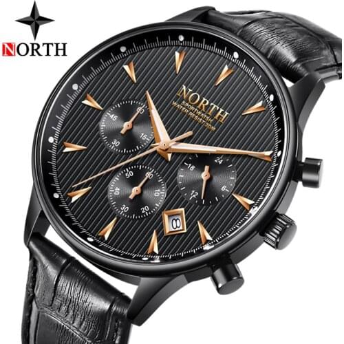 2020 NORTH Mens Watches Top Brand Luxury Business Quartz Wristwatch Men Casual Leather Waterproof Soprt Watch Relogio Masculino