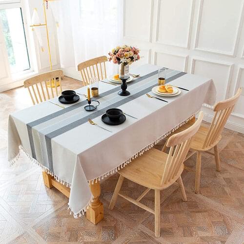 Table cloth, cotton and linen table cloth, lace and fringed rectangular dining table cover, home table coffee table decoration