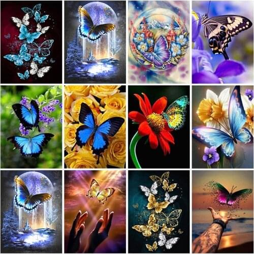 Diy Butterfly 5D Diamond Painting Full Round Drill Cross Stitch Rhinestone Mosaic Floral Diamond Embroidery Mosaic Home Decor