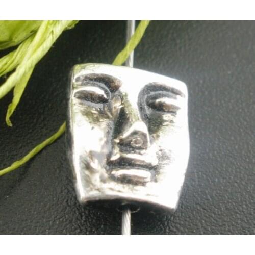 Doreen Box hot- 30 PCs Silver Color Face Charms Beads Findings 12x10mm (B03930)